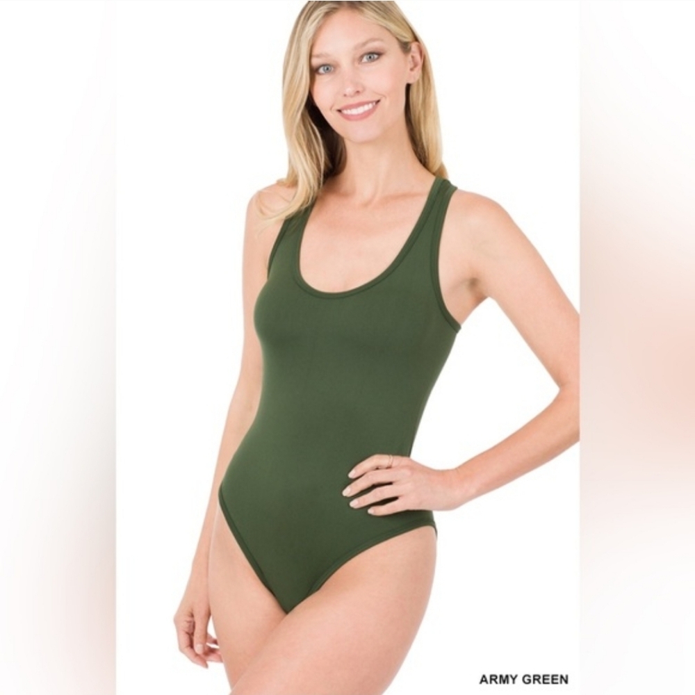 Zenana Outfitters Army Green Racerback Bodysuit Size S/M NWOT